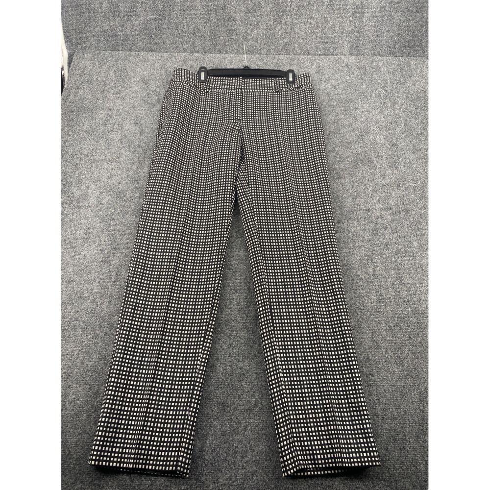 Zac & Rachel Grid Check Dress Pants Womens 10 Black White Stretch Straight Leg